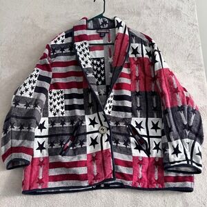 New‎ Identity American Flag Patchwork Blazer Jacket Women Size 26 28 Cotton